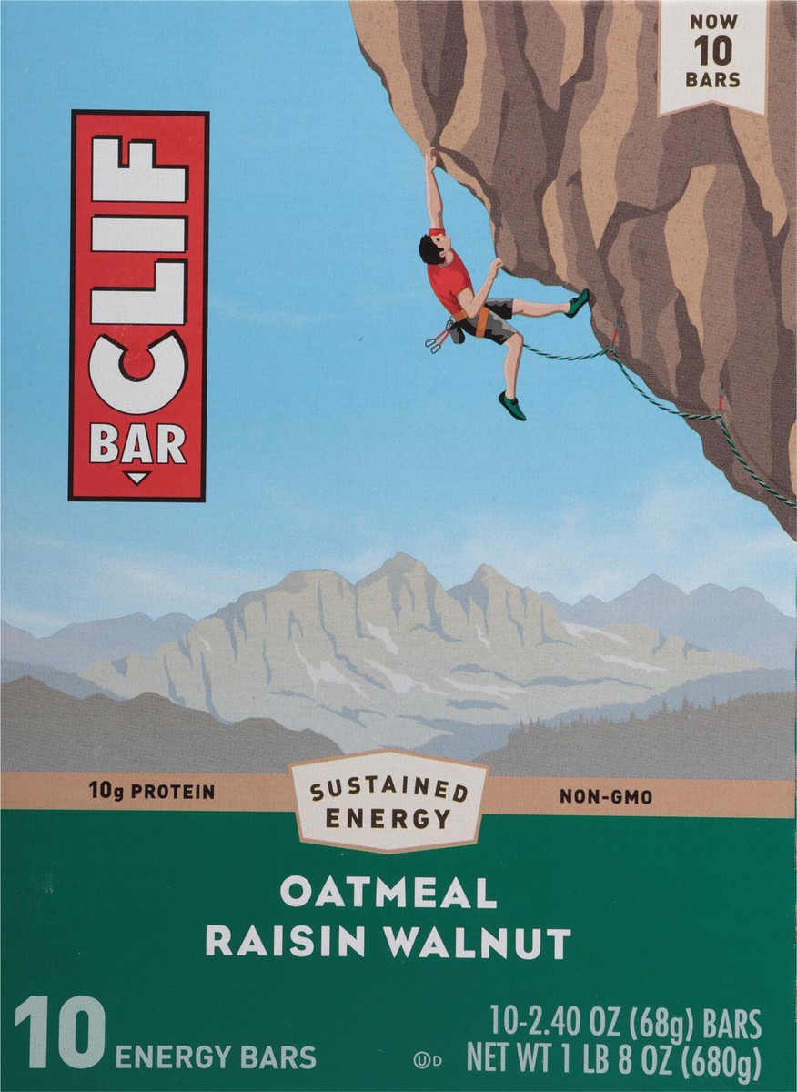 slide 3 of 12, CLIF BAR - Oatmeal Raisin Walnut - Made with Organic Oats - 10g Protein - Non-GMO - Plant Based - Energy Bars - 2.4 oz. (10 Pack), 24 oz