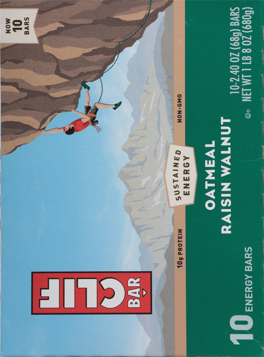slide 2 of 12, CLIF BAR - Oatmeal Raisin Walnut - Made with Organic Oats - 10g Protein - Non-GMO - Plant Based - Energy Bars - 2.4 oz. (10 Pack), 24 oz