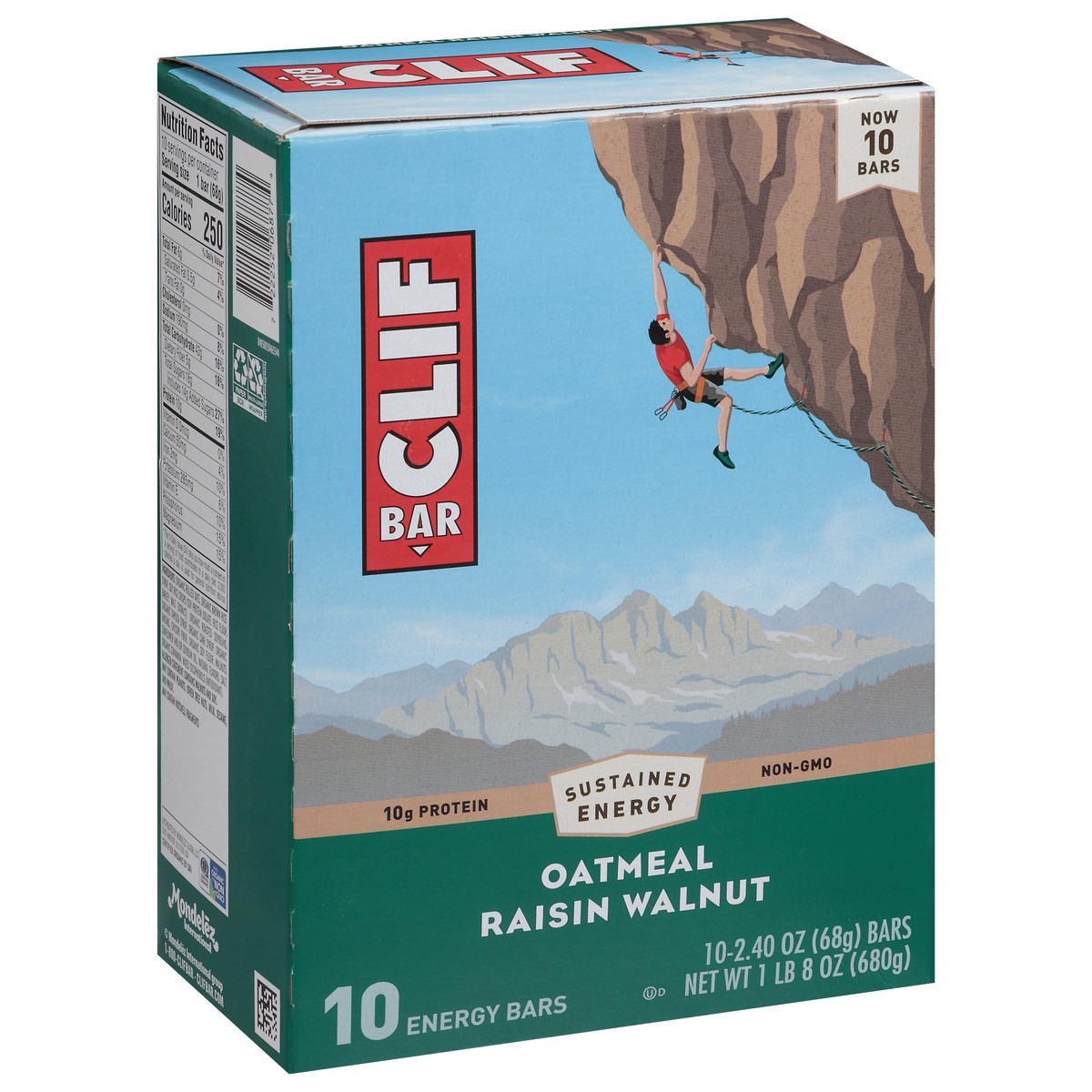 slide 6 of 12, CLIF BAR - Oatmeal Raisin Walnut - Made with Organic Oats - 10g Protein - Non-GMO - Plant Based - Energy Bars - 2.4 oz. (10 Pack), 24 oz