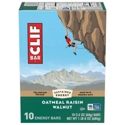 CLIF BAR - Oatmeal Raisin Walnut - Made with Organic Oats - Energy Bars - Non-GMO - Plant Based Protein Bars (10 Pack)