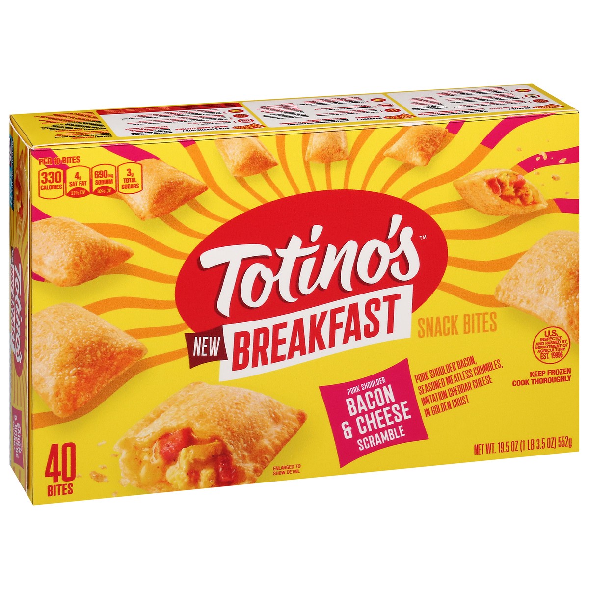 slide 8 of 16, Totino's Pork Shoulder Bacon & Cheese Scramble Breakfast Snack Bites 40 CT, 40 ct