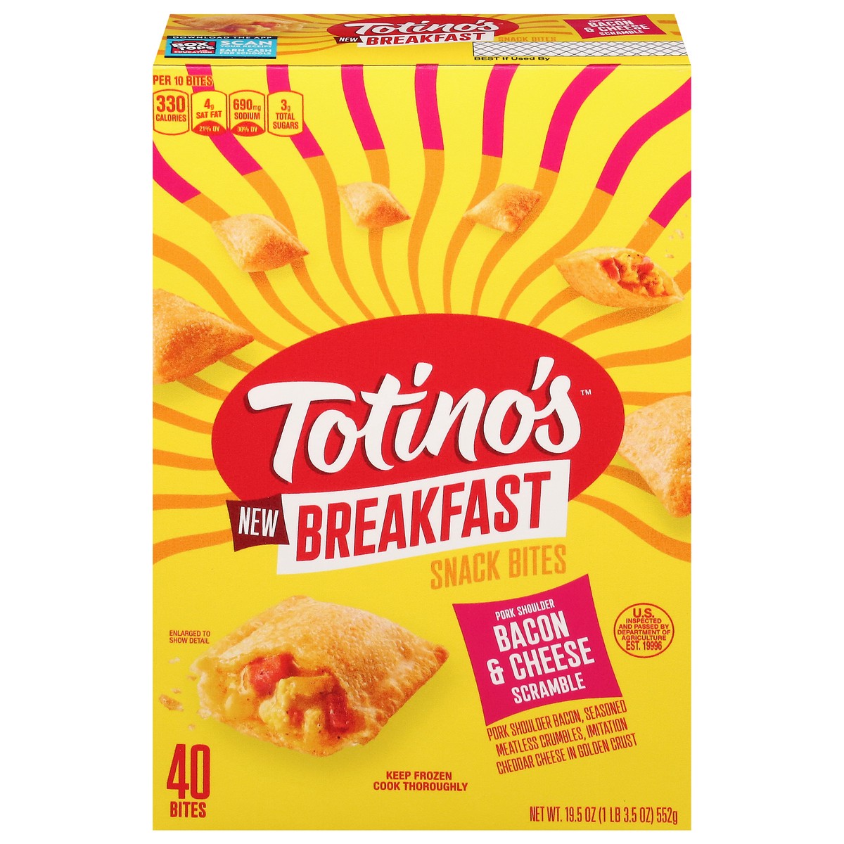 slide 10 of 16, Totino's Pork Shoulder Bacon & Cheese Scramble Breakfast Snack Bites 40 CT, 40 ct