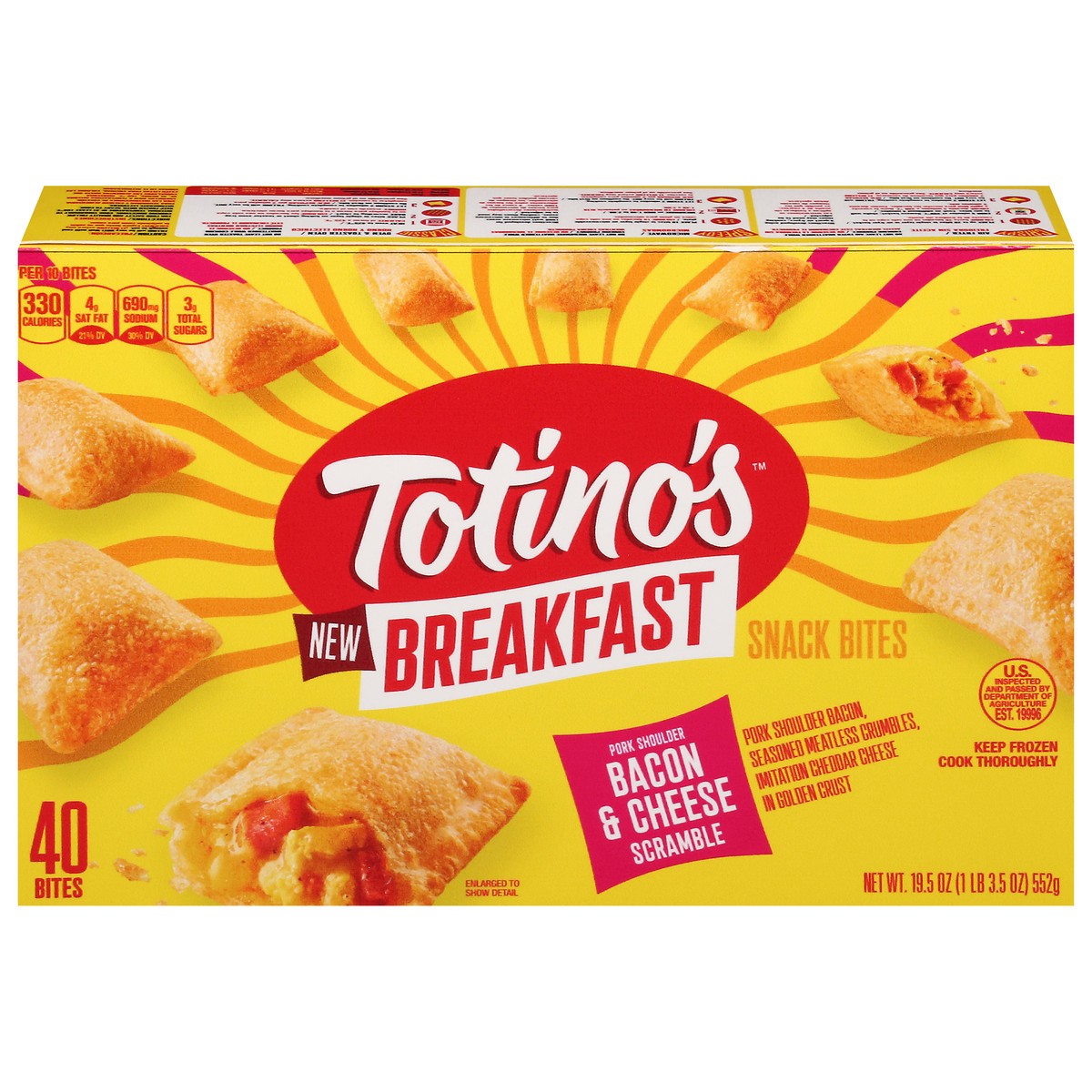 slide 9 of 16, Totino's Pork Shoulder Bacon & Cheese Scramble Breakfast Snack Bites 40 CT, 40 ct