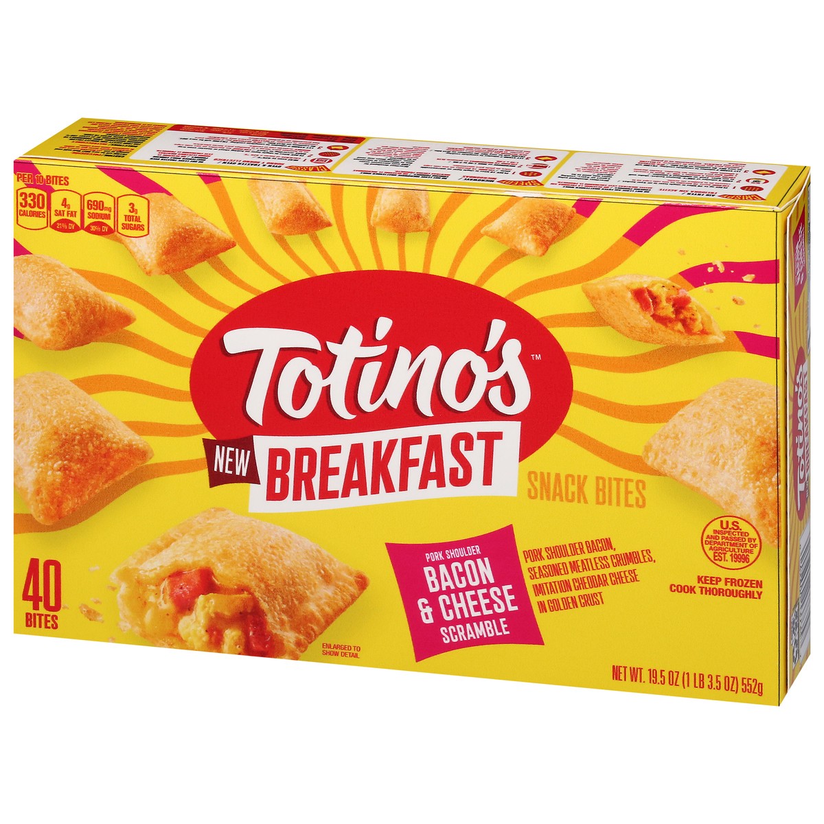 slide 2 of 16, Totino's Pork Shoulder Bacon & Cheese Scramble Breakfast Snack Bites 40 CT, 40 ct