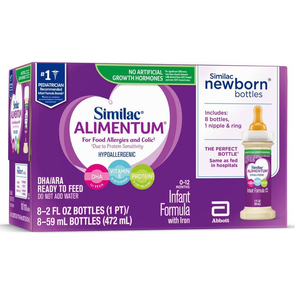 slide 2 of 5, Similac Alimentum Hypoallergenic For Food Allergies and Colic Infant Formula Ready-to-Feed, 8 ct; 2 fl oz