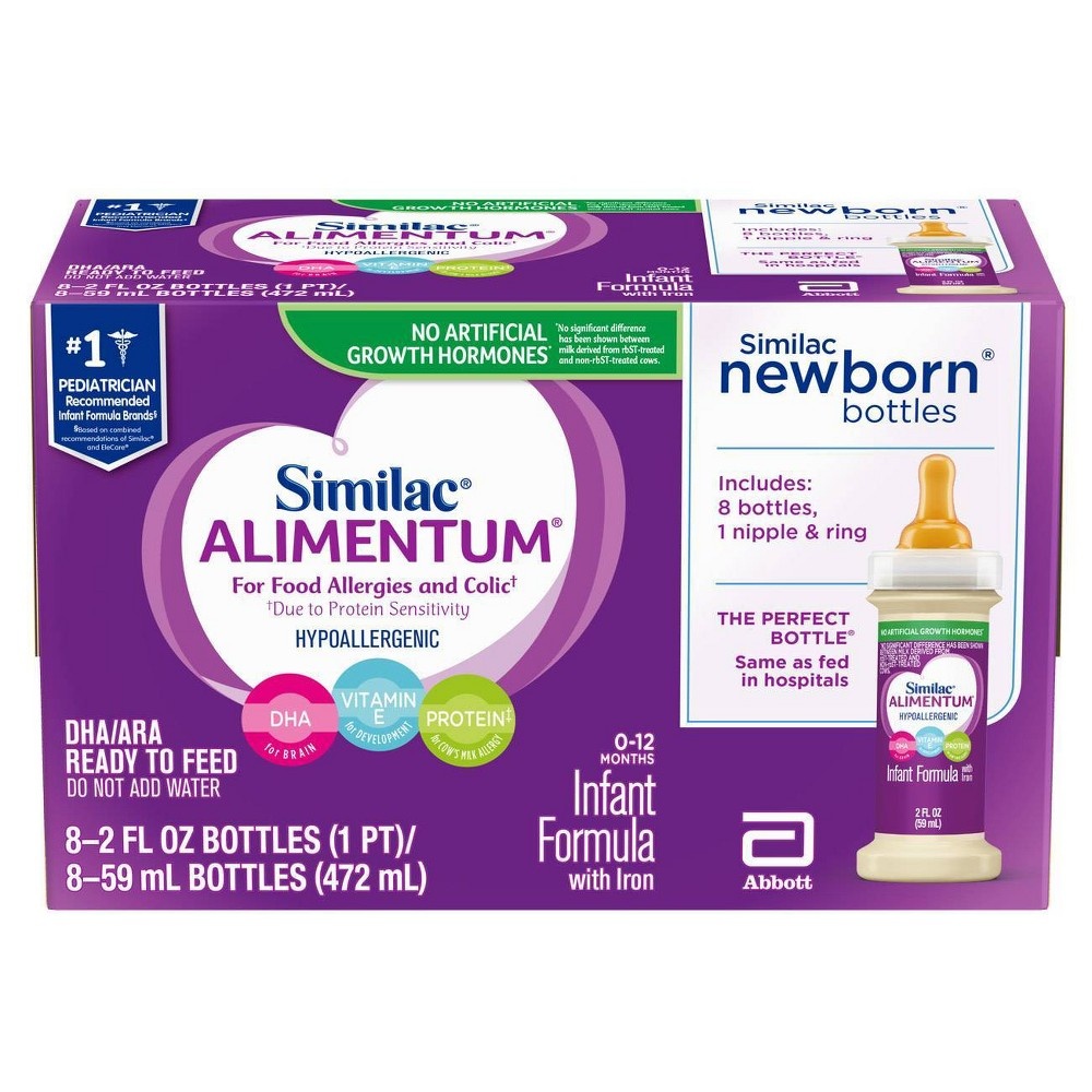 slide 4 of 5, Similac Alimentum Hypoallergenic For Food Allergies and Colic Infant Formula Ready-to-Feed, 8 ct; 2 fl oz