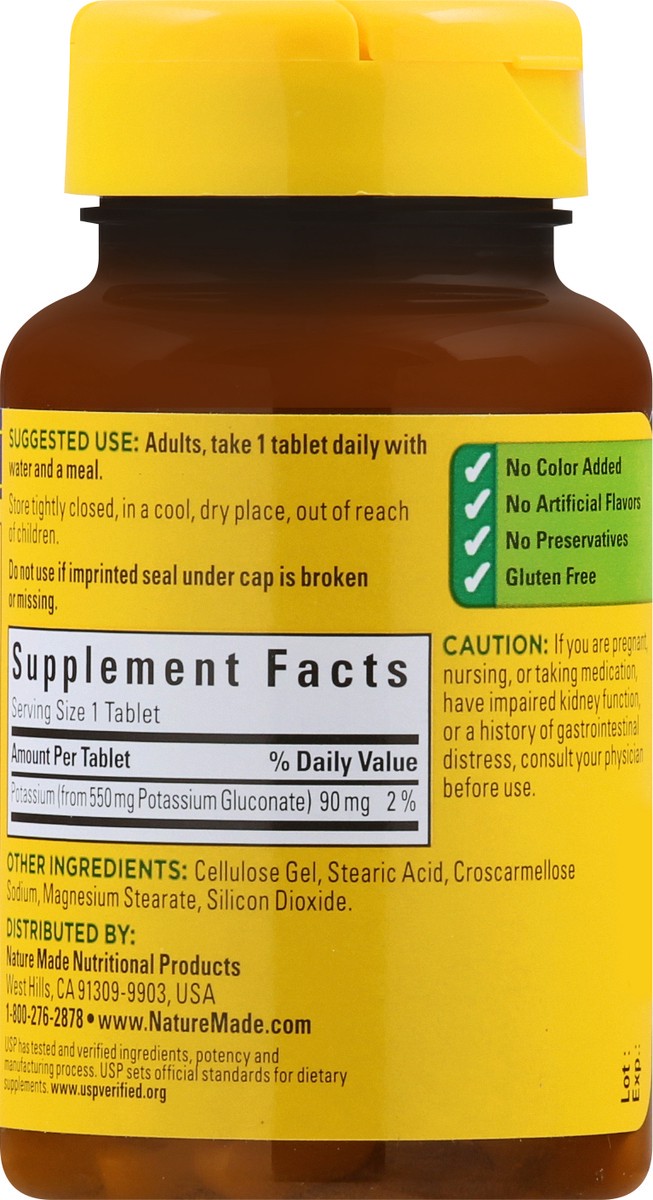 slide 5 of 9, Nature Made Potassium Gluconate Dietary Supplement Tablets, 100 ct; 550 mg