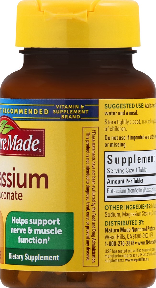 slide 4 of 9, Nature Made Potassium Gluconate 550 mg, Dietary Supplement for Heart Health Support, 100 Tablets, 100 Day Supply, 100 ct; 550 mg