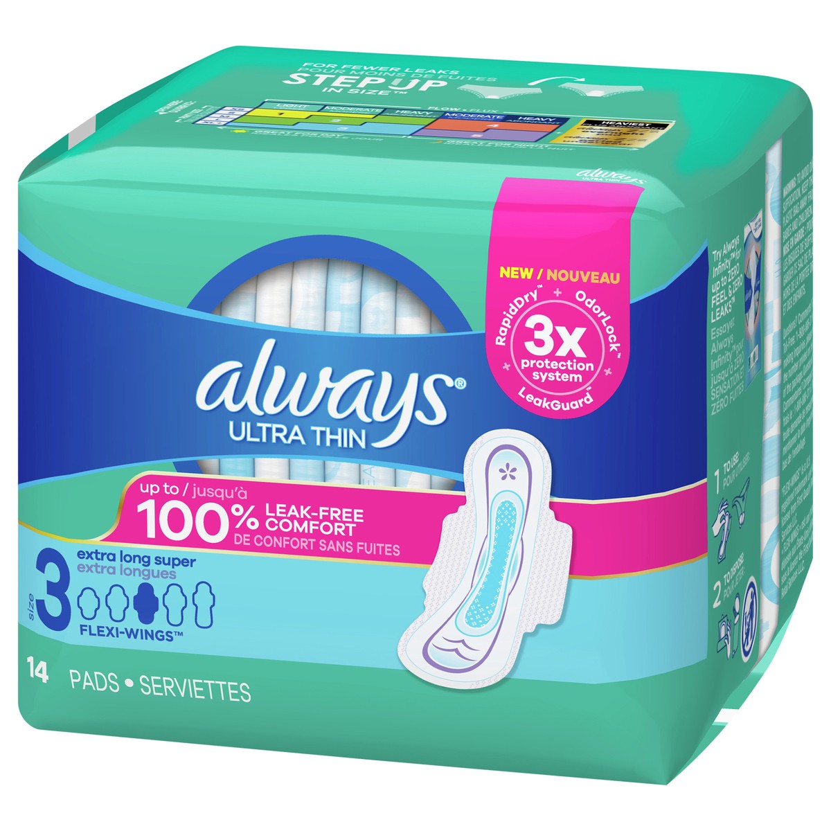 slide 2 of 5, Always Ultra Thin Pads Size 3 Extra Super Long Absorbency Unscented with Wings, 14 Count, Size 3