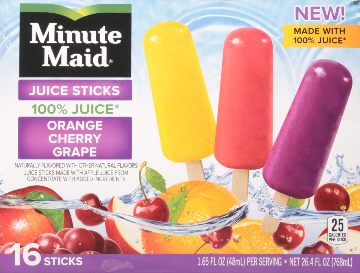 slide 9 of 11, Minute Maid Orange, Cherry and Grape Juice Sticks, 16 ct