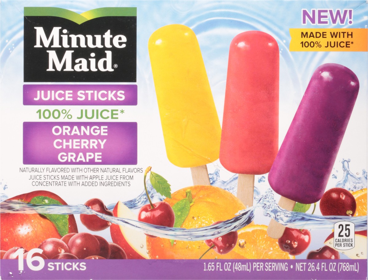 slide 10 of 11, Minute Maid Orange, Cherry and Grape Juice Sticks, 16 ct