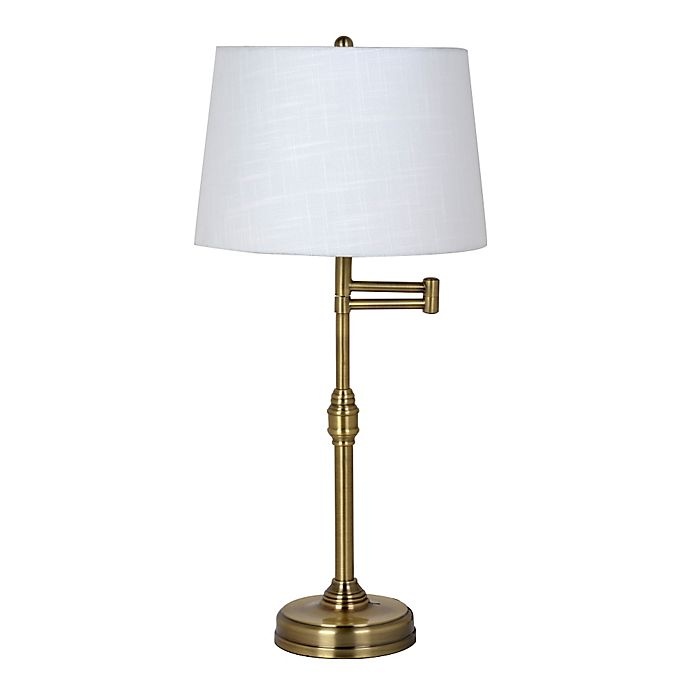 slide 3 of 4, Adesso Julian Swing Arm Table Lamp - Antique Brass with Fabric Shade, 1 ct