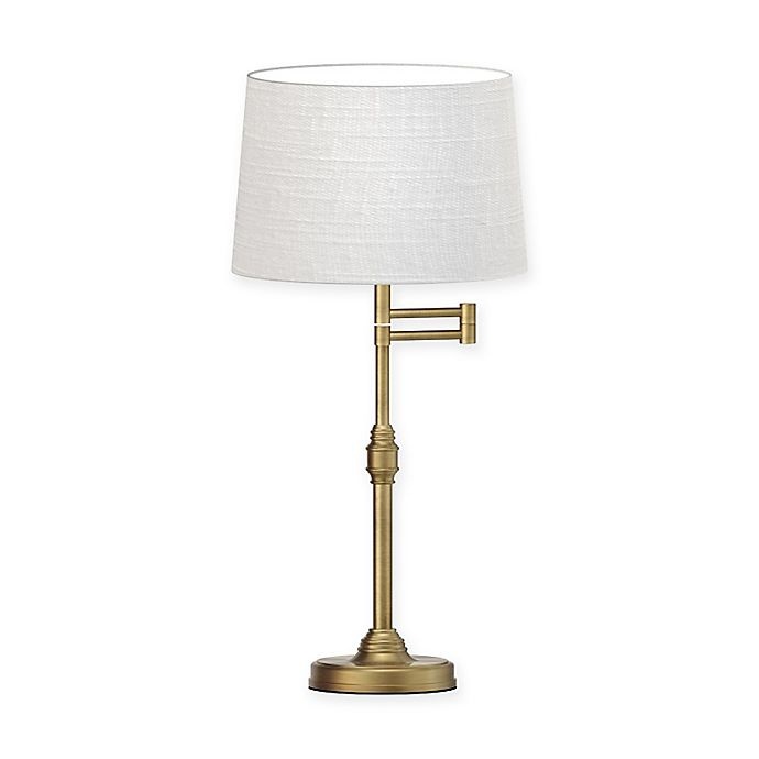 slide 1 of 4, Adesso Julian Swing Arm Table Lamp - Antique Brass with Fabric Shade, 1 ct