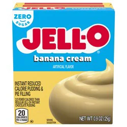 Jell-O Banana Cream Artificially Flavored Zero Sugar Instant Reduced Calorie Pudding & Pie Filling Mix, 0.9 oz Box