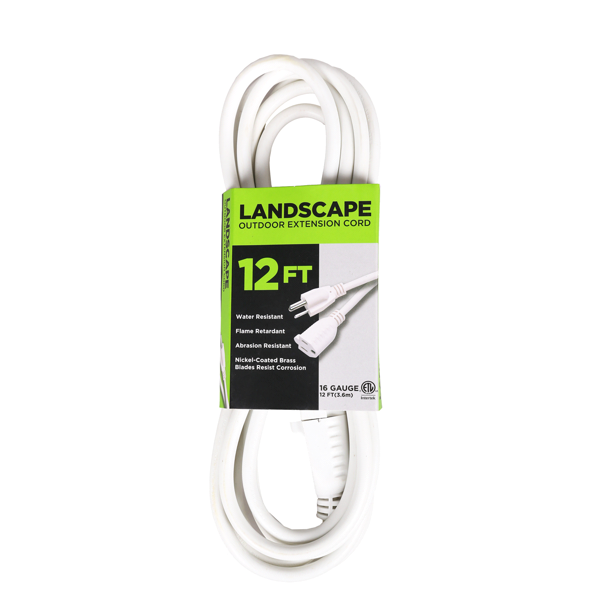 slide 1 of 9, Landscape Outdoor Extension Cord, EC883612 White, 12 ft