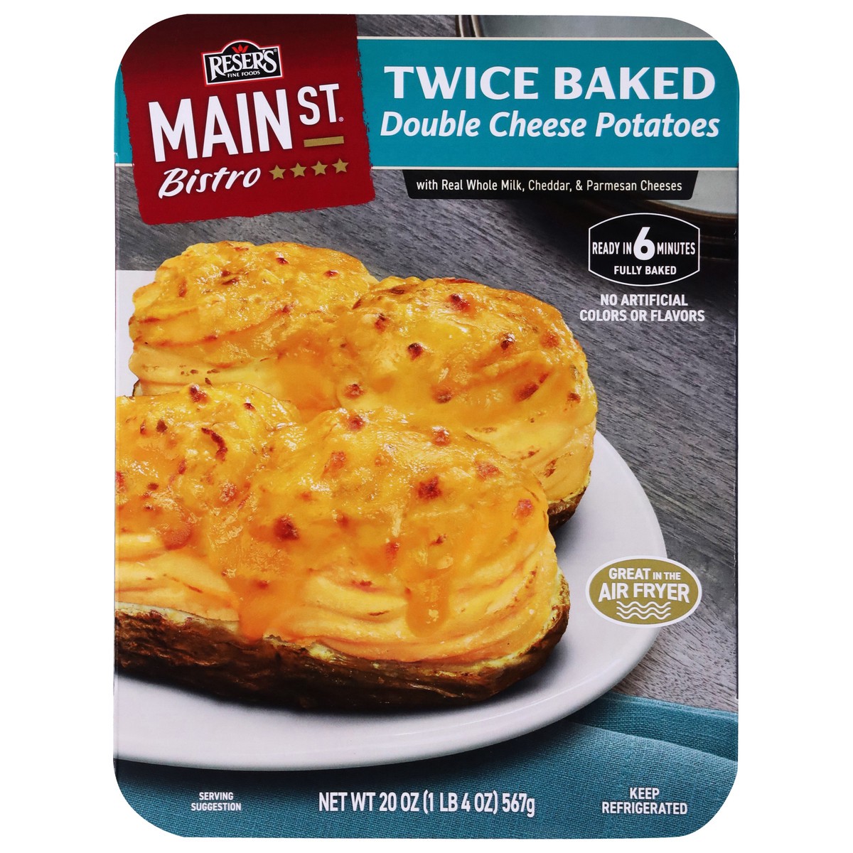 slide 11 of 12, Main St. Bistro Twice Baked Double Cheese Potatoes with Real Whole Milk Cheddar & Parmesan Cheeses 20 oz, 20 oz