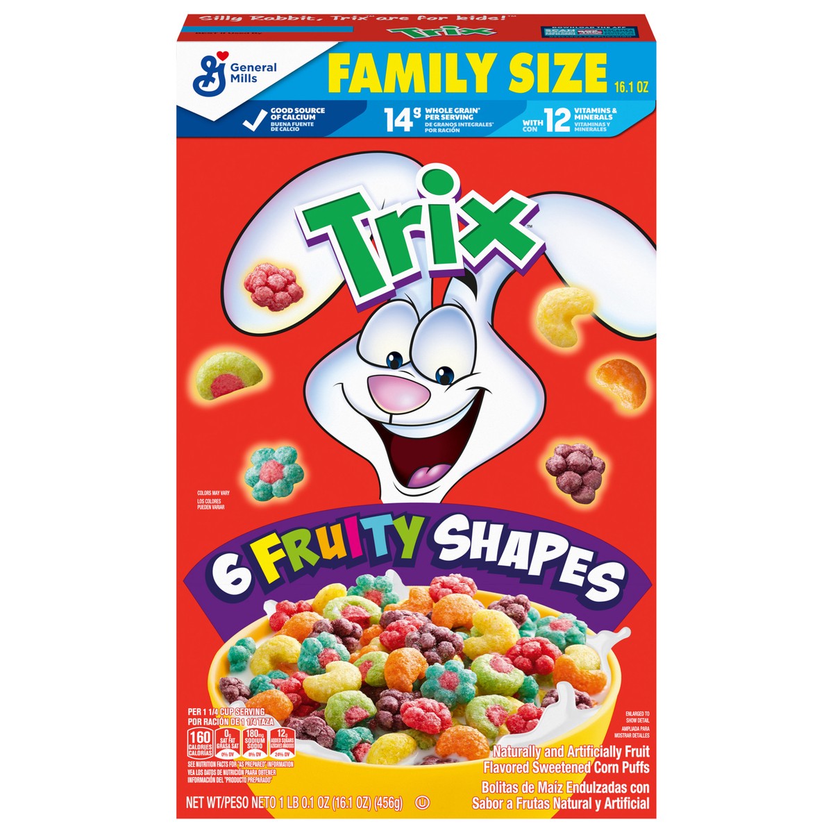 slide 1 of 1, Trix Fruity Breakfast Cereal, 6 Fruity Shapes, Whole Grain, Family Size, 16.1 OZ , 16.1 oz