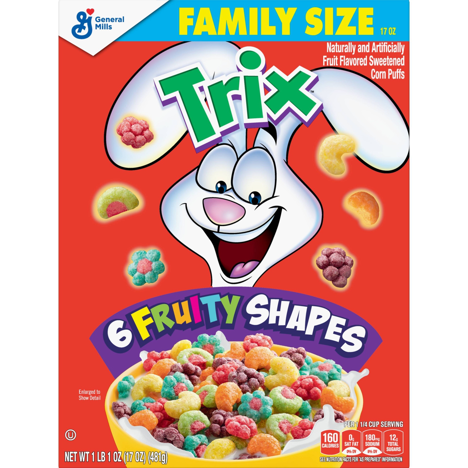 slide 1 of 1, Trix Fruity Breakfast Cereal, 6 Fruity Shapes, Whole Grain, Family Size, 16.1 OZ , 16.1 oz