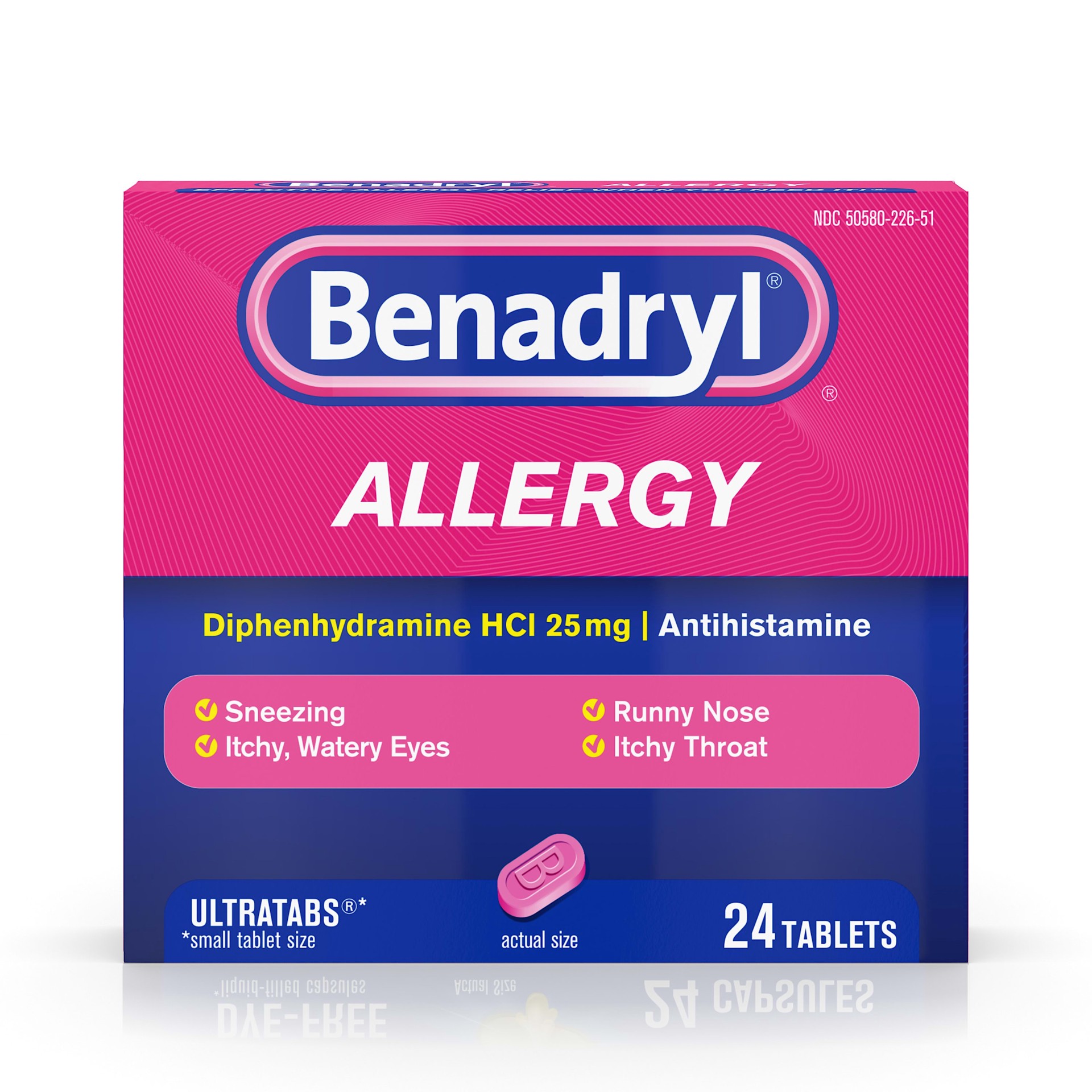 slide 1 of 1, Benadryl Tablet Allergies, 24 ct