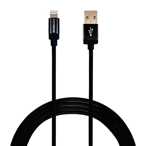 slide 1 of 1, Duracell Sync & Charge Cable, Lightning, 10', Black, Le2284, 1 ct