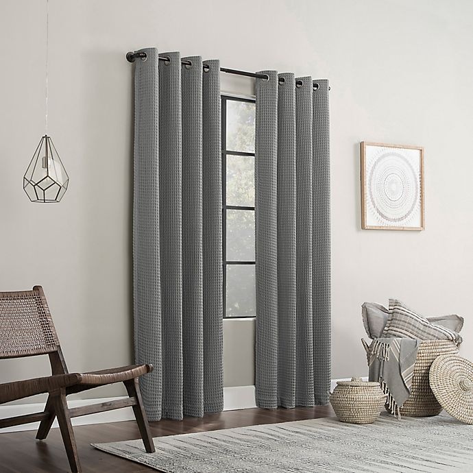 slide 7 of 8, Archaeo Belgian Waffle Grommet Top 100% Blackout Window Curtain Panel - Grey, 84 in