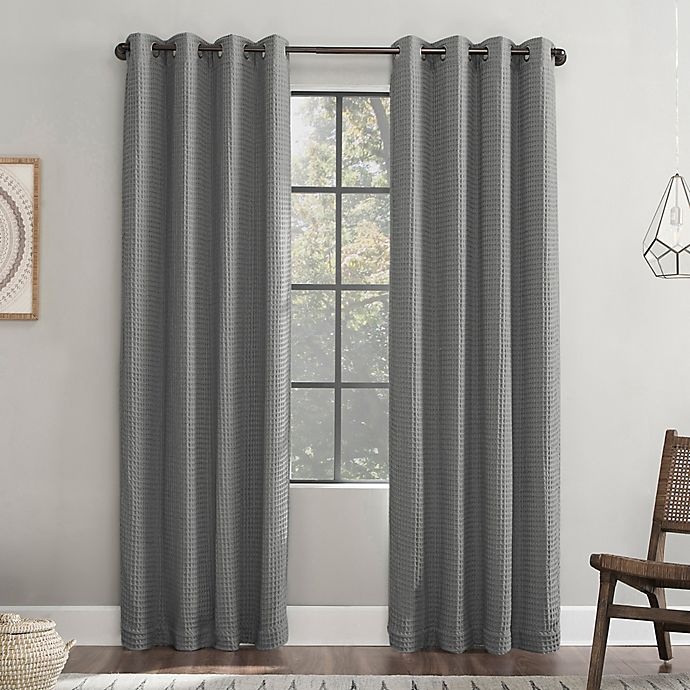 slide 1 of 8, Archaeo Belgian Waffle Grommet Top 100% Blackout Window Curtain Panel - Grey, 84 in