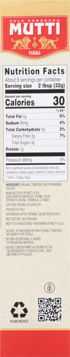 slide 6 of 9, Mutti Organic Double Concentrated Tomato Paste 6.5 oz, 6.5 oz