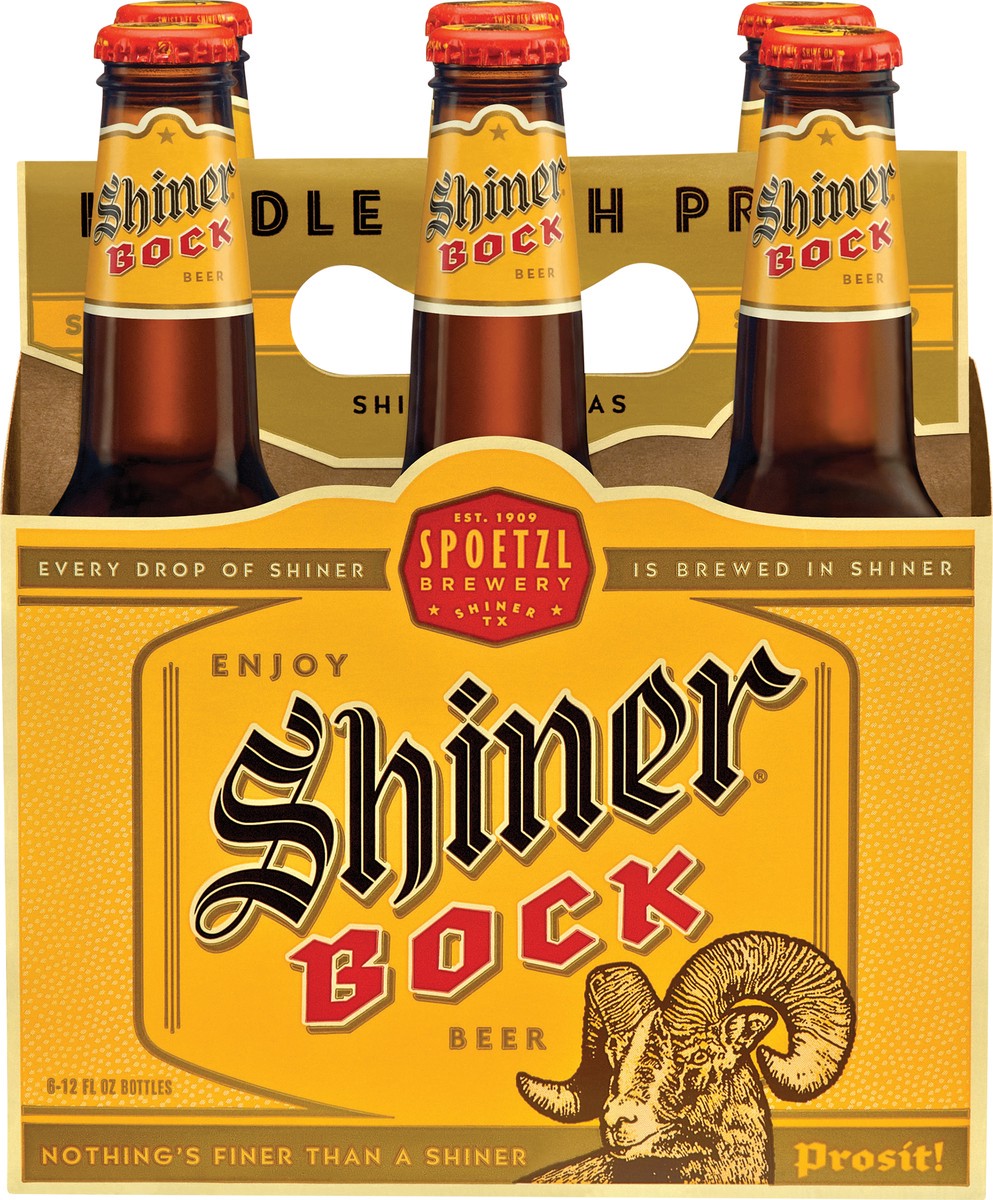 slide 1 of 7, Shiner Bock Beer, Shiner Craft Beer, 6 Pack, 12 fl oz Bottles, 4.4% ABV, 141 Calories, 12.4g Carbs, 6 ct; 12 fl oz