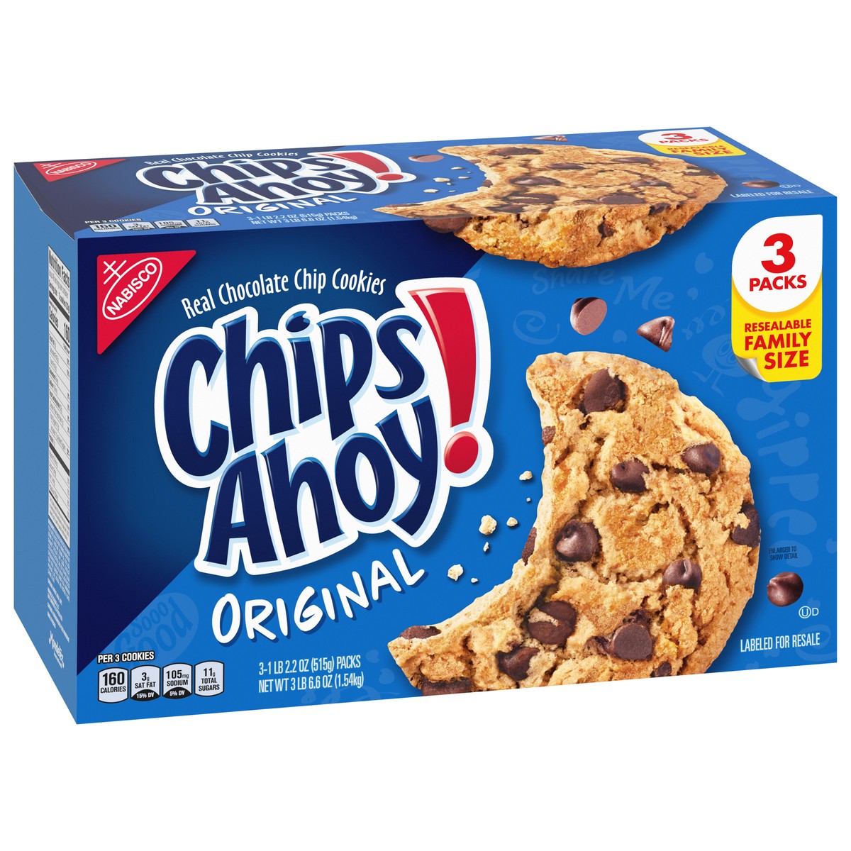 slide 7 of 9, CHIPS AHOY! Original Chocolate Chip Cookies, Family Size, 3 - 18.2 oz Packs, 54.59 oz