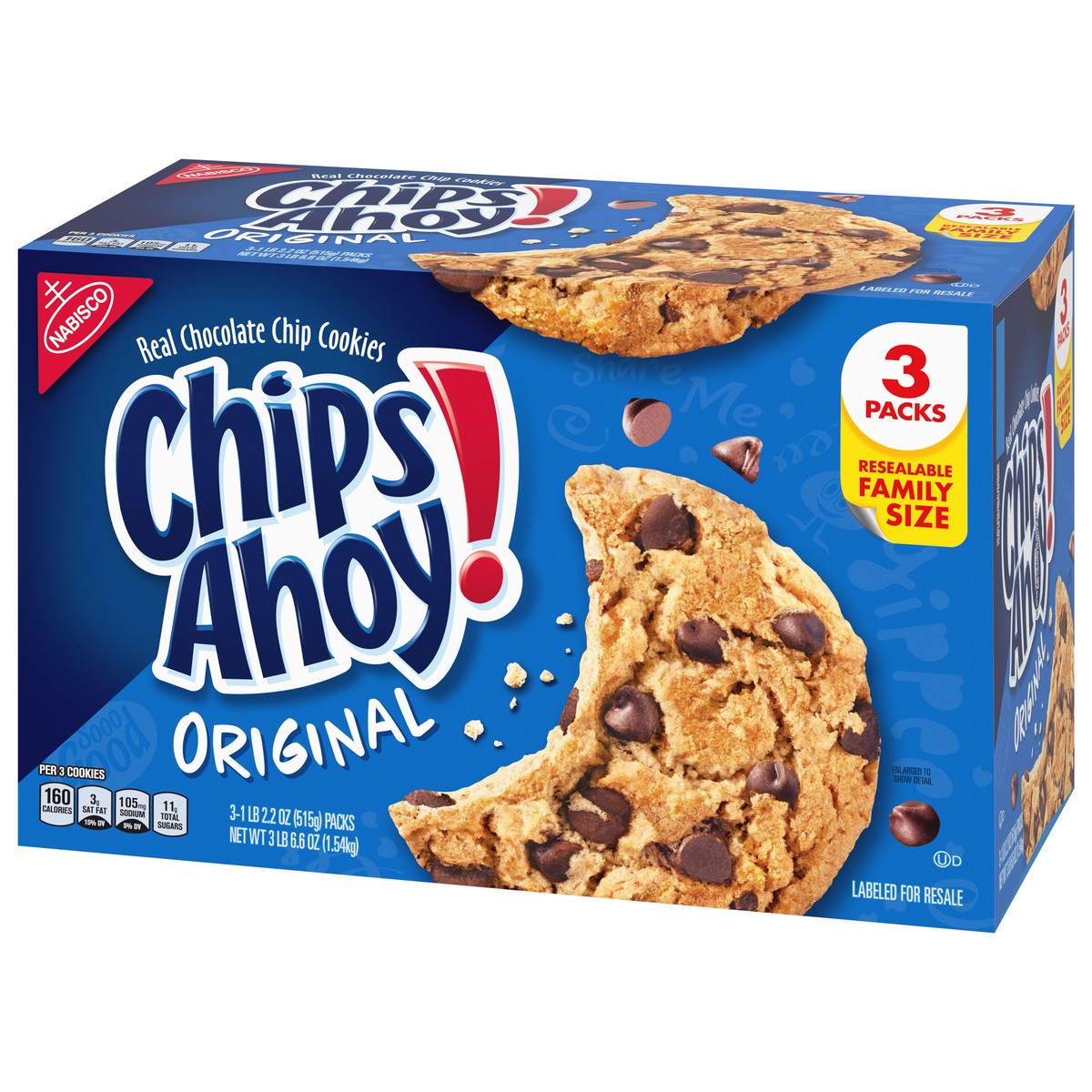 slide 8 of 9, CHIPS AHOY! Original Chocolate Chip Cookies, Family Size, 3 - 18.2 oz Packs, 54.59 oz