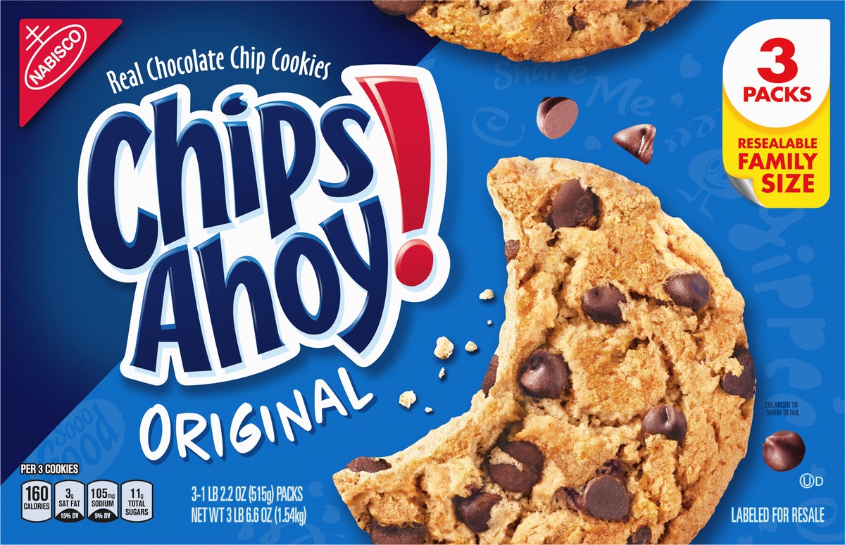 slide 9 of 9, CHIPS AHOY! Original Chocolate Chip Cookies, Family Size, 3 - 18.2 oz Packs, 54.59 oz