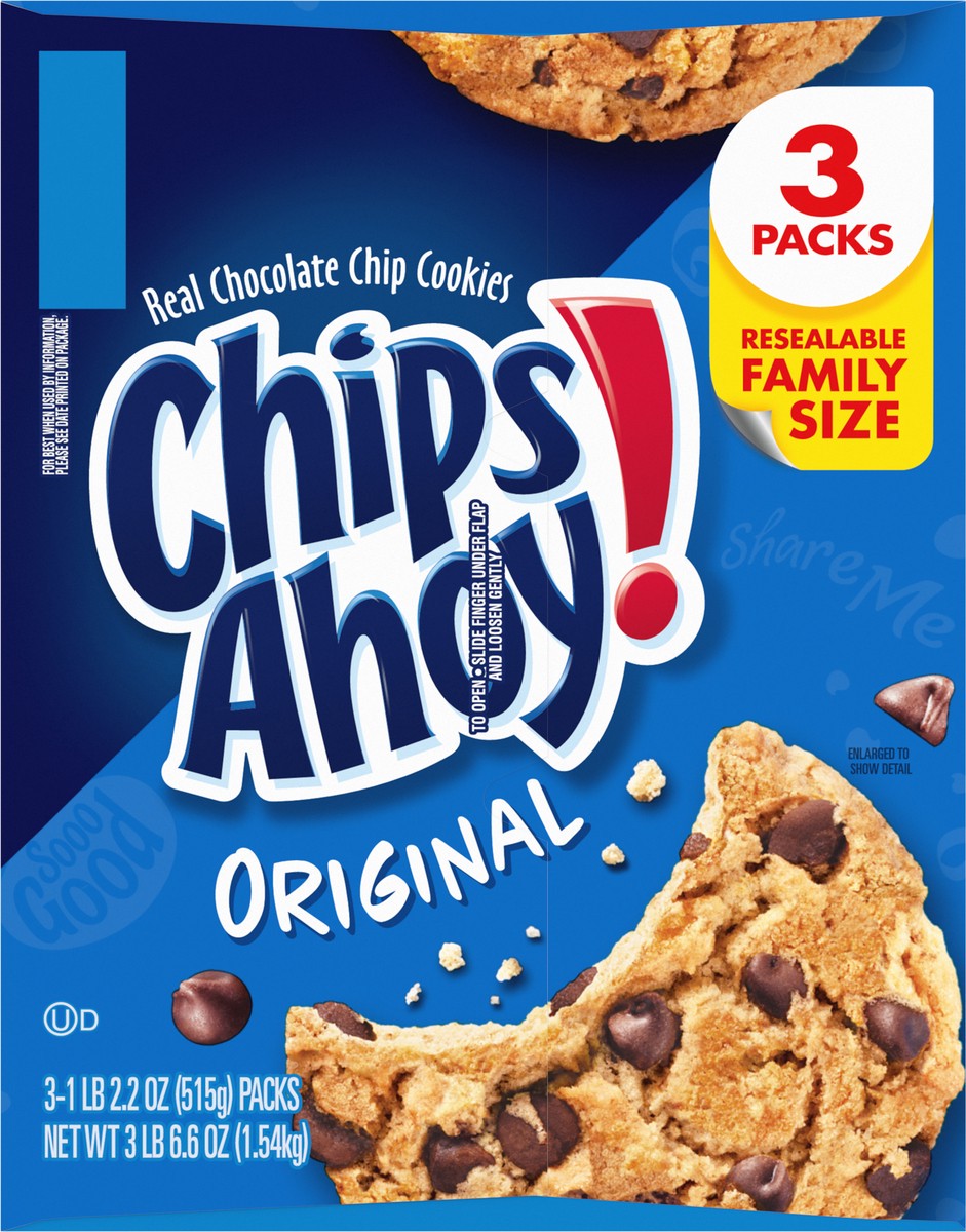 slide 5 of 9, CHIPS AHOY! Original Chocolate Chip Cookies, Family Size, 3 - 18.2 oz Packs, 54.59 oz