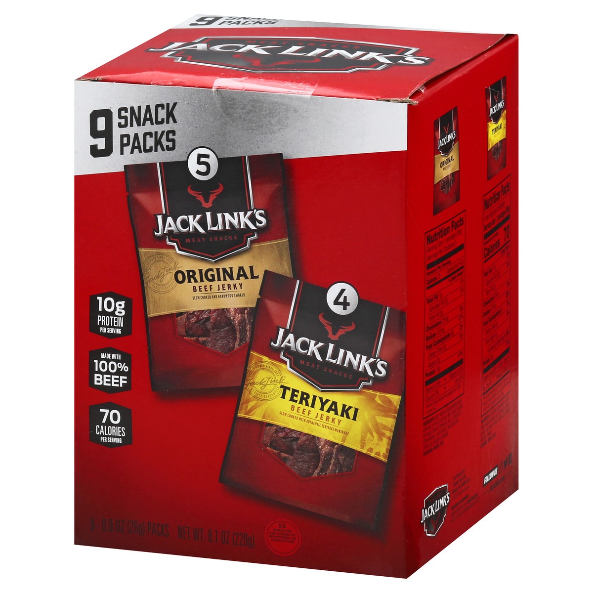 slide 2 of 10, Jack Link's 9 Snack Packs Original/Teriyaki Beef Jerky 9 ea, 9 ct