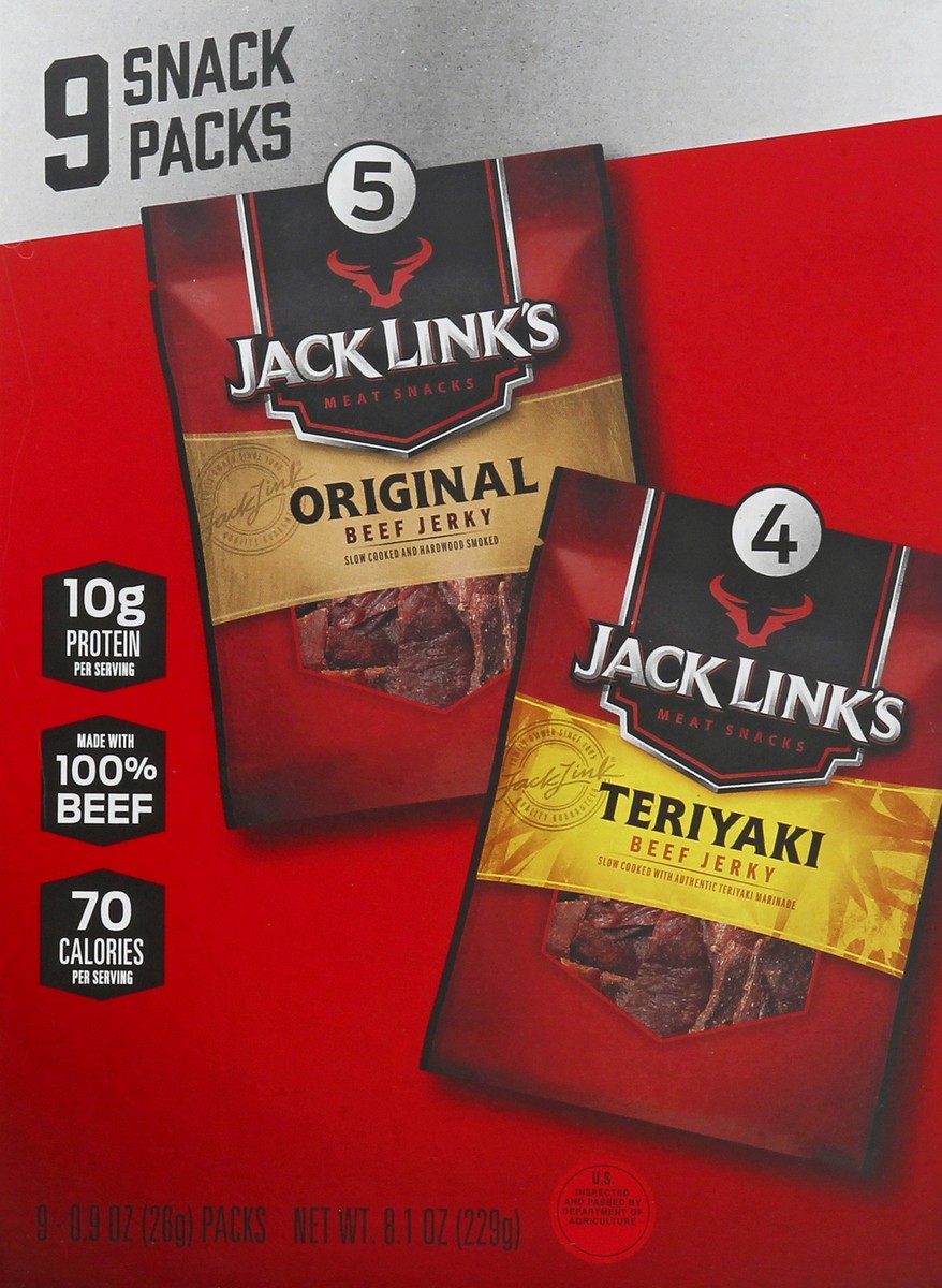 slide 1 of 10, Jack Link's 9 Snack Packs Original/Teriyaki Beef Jerky 9 ea, 9 ct