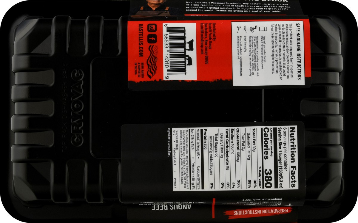 slide 7 of 13, Rastelli's Butcher Angus Beef Burger 6 ea, 6 ct