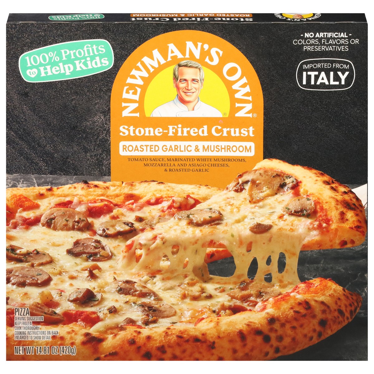 slide 1 of 14, Newman's Own Stone-Fired Crust Roasted Garlic & Mushroom Pizza 14.81 oz, 14.8 oz