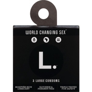 slide 1 of 1, L. International World Changing Sex  3 Large Condoms, 3 ct