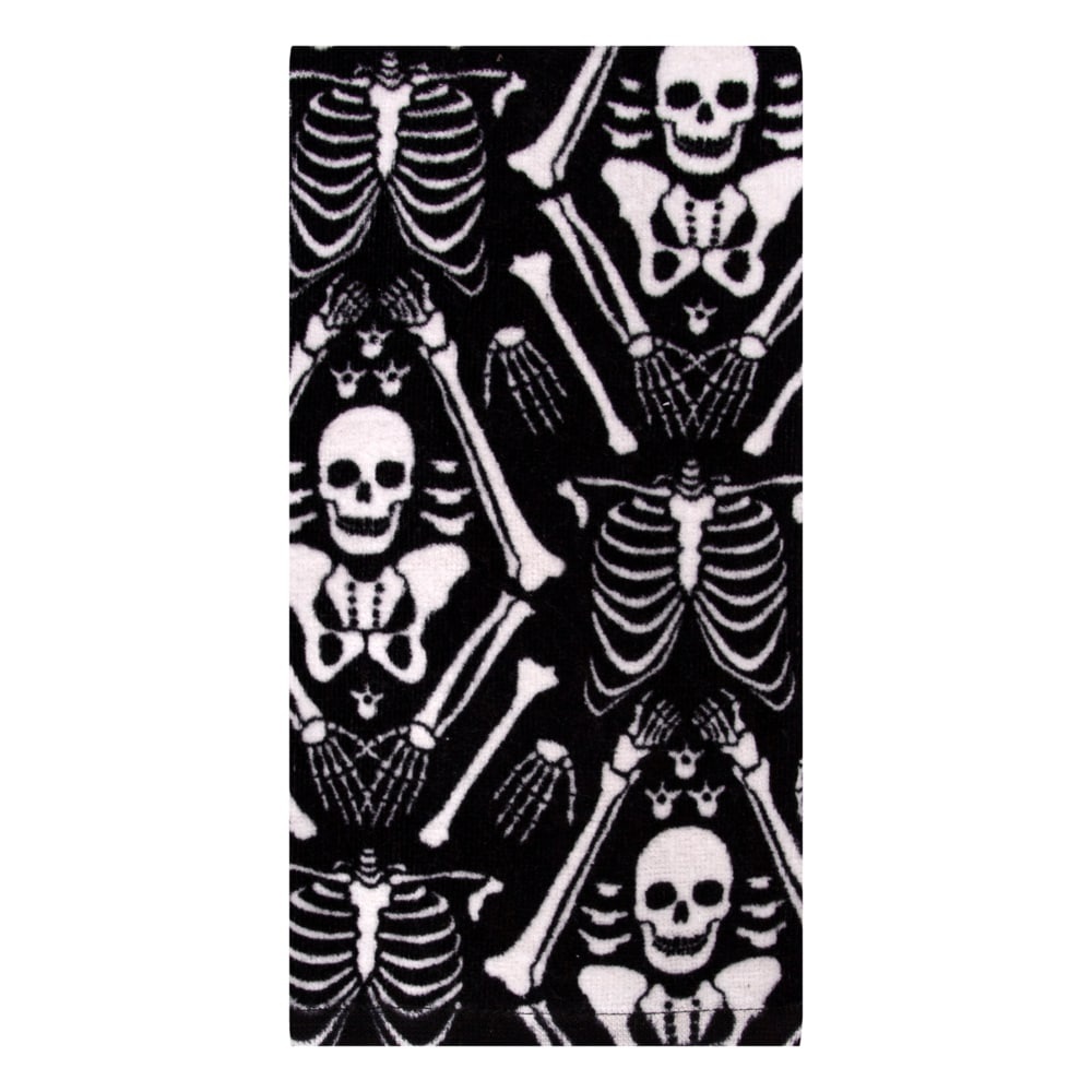 slide 1 of 1, Holiday Home Fiber Reactive Skeletal Damask Kitchen Towel - Black/White, 1 ct