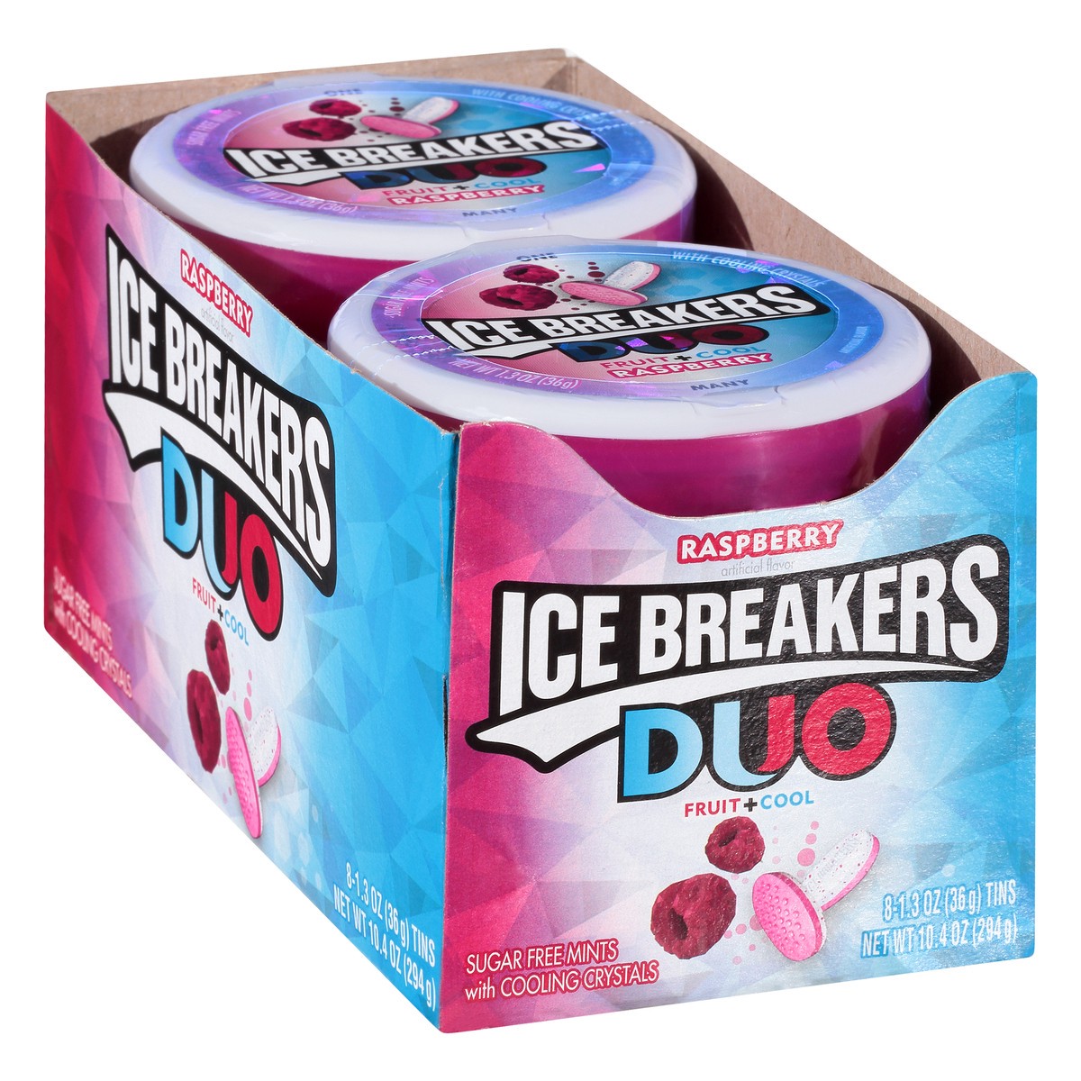 slide 4 of 10, Ice Breakers Duo Sugar Free Fruit + Cool Fruit+ Cool Raspberry Mints with Flavor Crystals 8 - 1.3 oz Tins, 1.3 oz