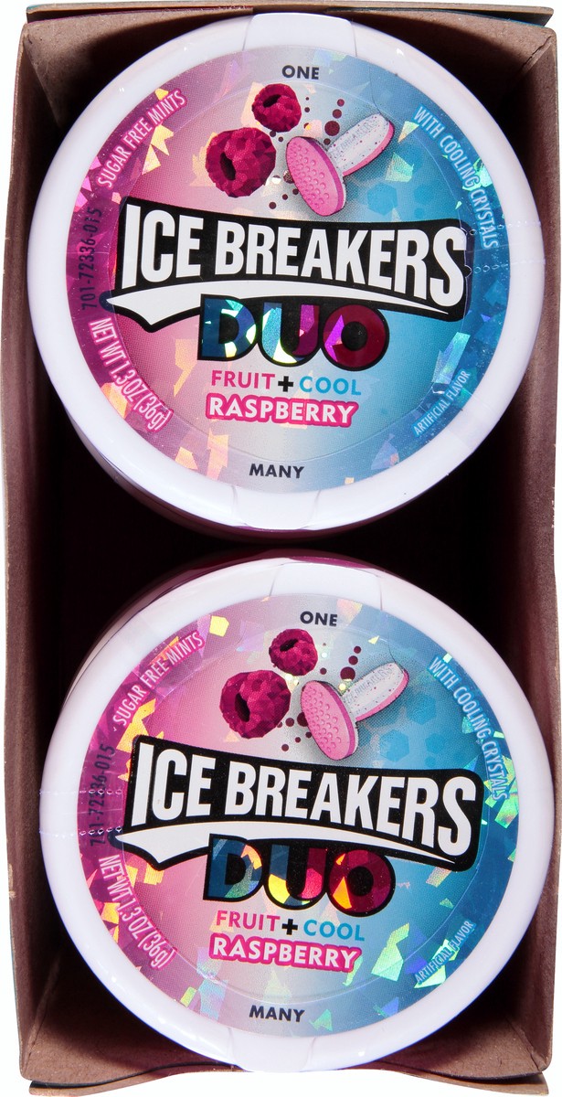 slide 3 of 10, Ice Breakers Duo Sugar Free Fruit + Cool Fruit+ Cool Raspberry Mints with Flavor Crystals 8 - 1.3 oz Tins, 1.3 oz