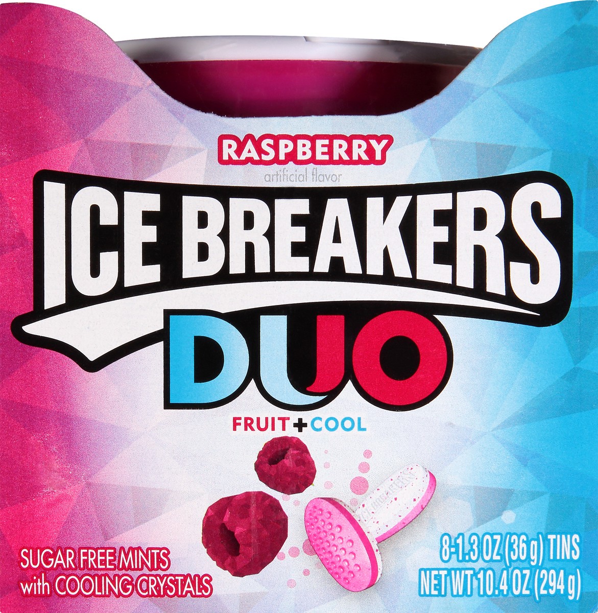 slide 7 of 10, Ice Breakers Duo Sugar Free Fruit + Cool Fruit+ Cool Raspberry Mints with Flavor Crystals 8 - 1.3 oz Tins, 1.3 oz