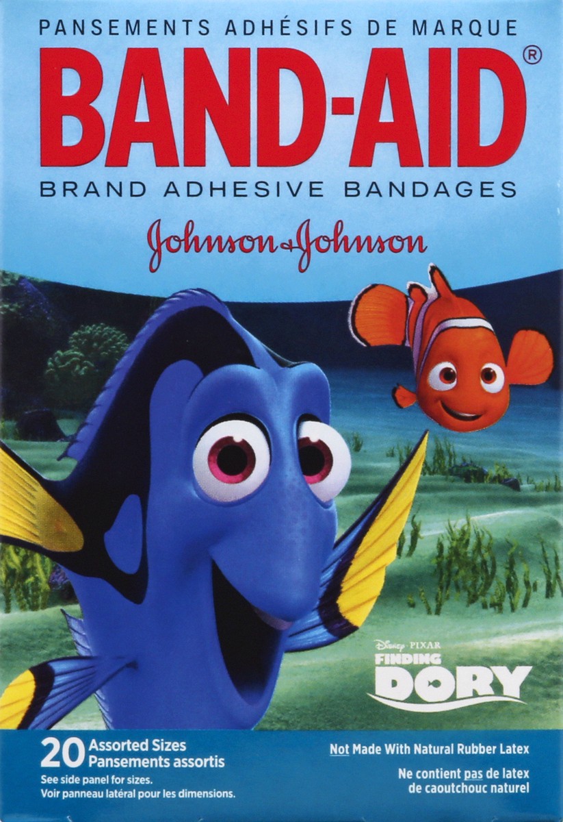 slide 5 of 9, BAND-AID Adhesive Bandages for Minor Cuts and Scrapes, Featuring Disney/Pixar Finding Dory Characters for Kids, Assorted Sizes 20 ct, 20 ct