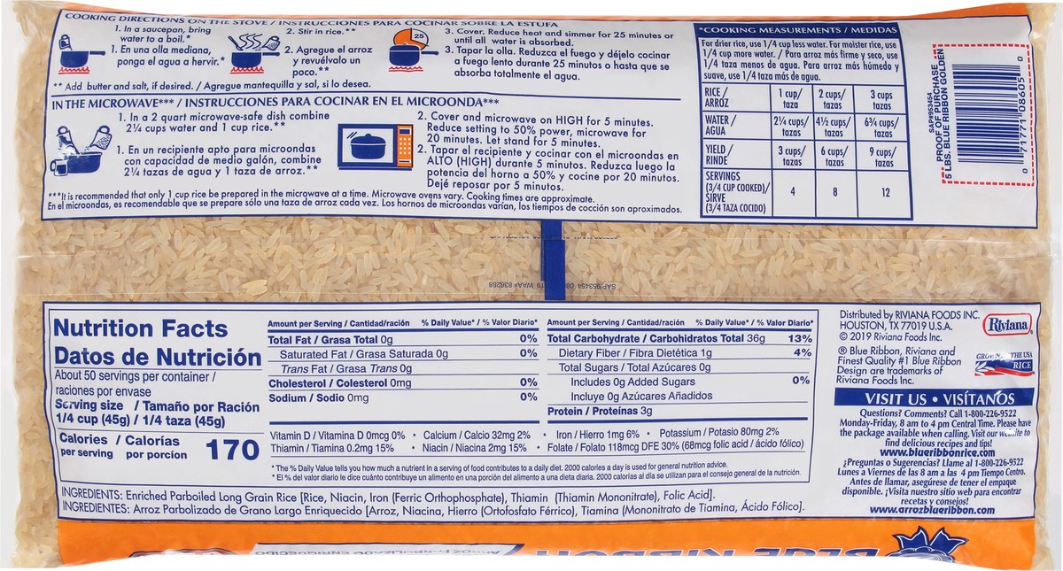 slide 2 of 9, Blue Ribbon Enriched Golden Parboiled Rice 5 lb, 5 lb