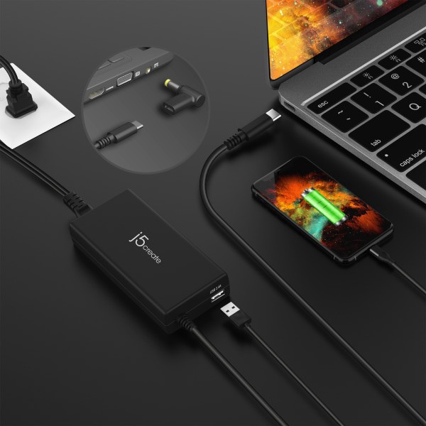 slide 3 of 4, j5create 100W Pd Usb-C Super Charger With 6 Dc Connectors, Black, Jup2290Dc, 1 ct