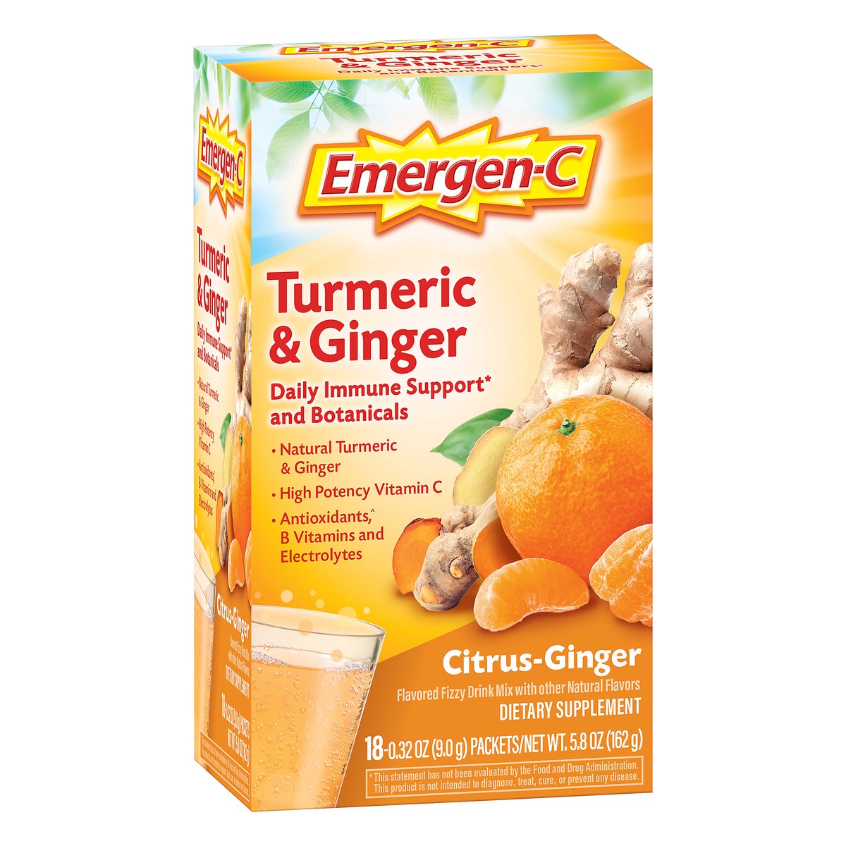 slide 6 of 9, Emergen-C Citrus Ginger Turmeric & Ginger 18 ea, 18 ct