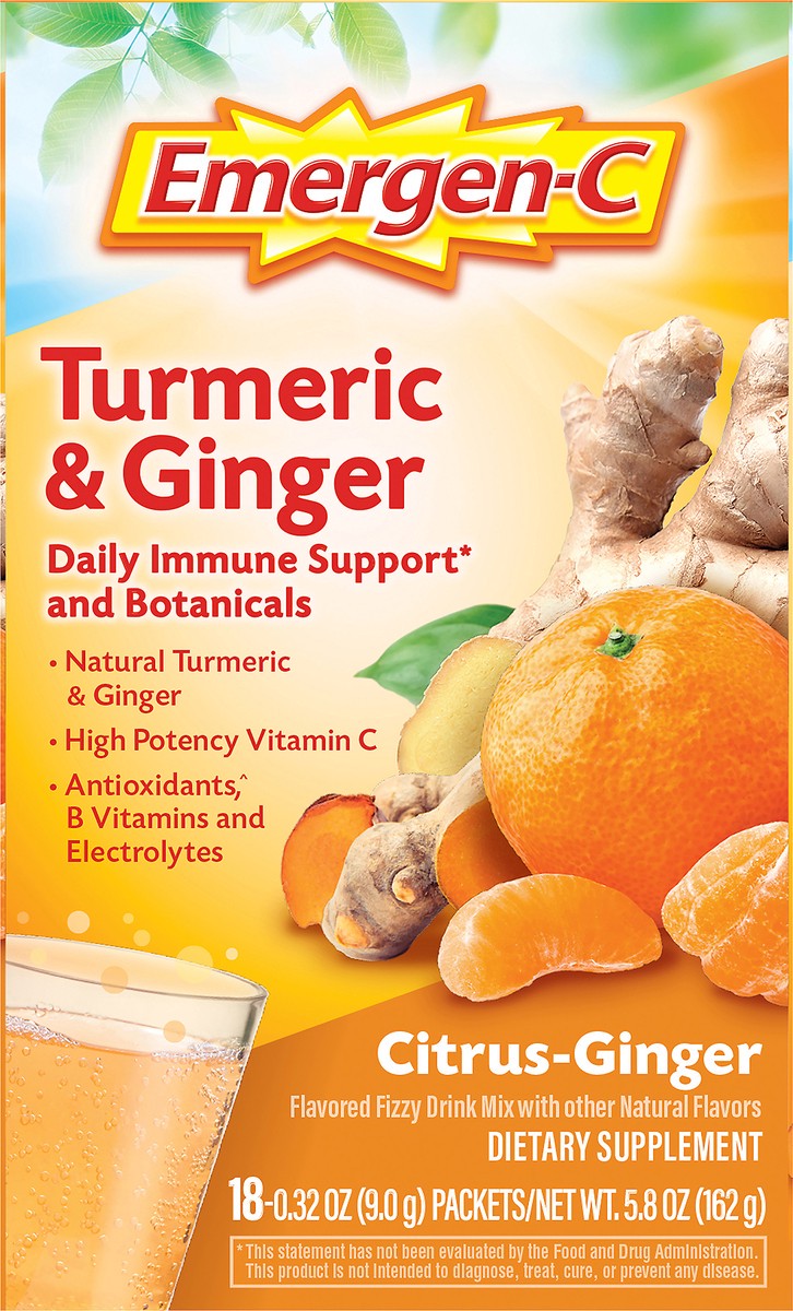 slide 1 of 9, Emergen-C Citrus Ginger Turmeric & Ginger 18 ea, 18 ct