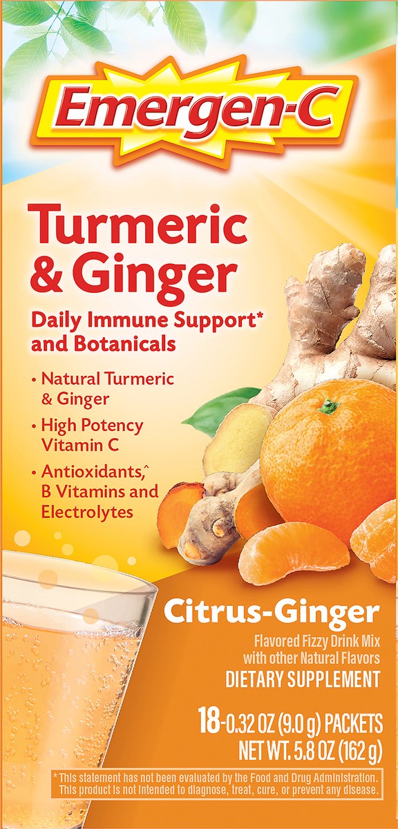 slide 2 of 9, Emergen-C Citrus Ginger Turmeric & Ginger 18 ea, 18 ct