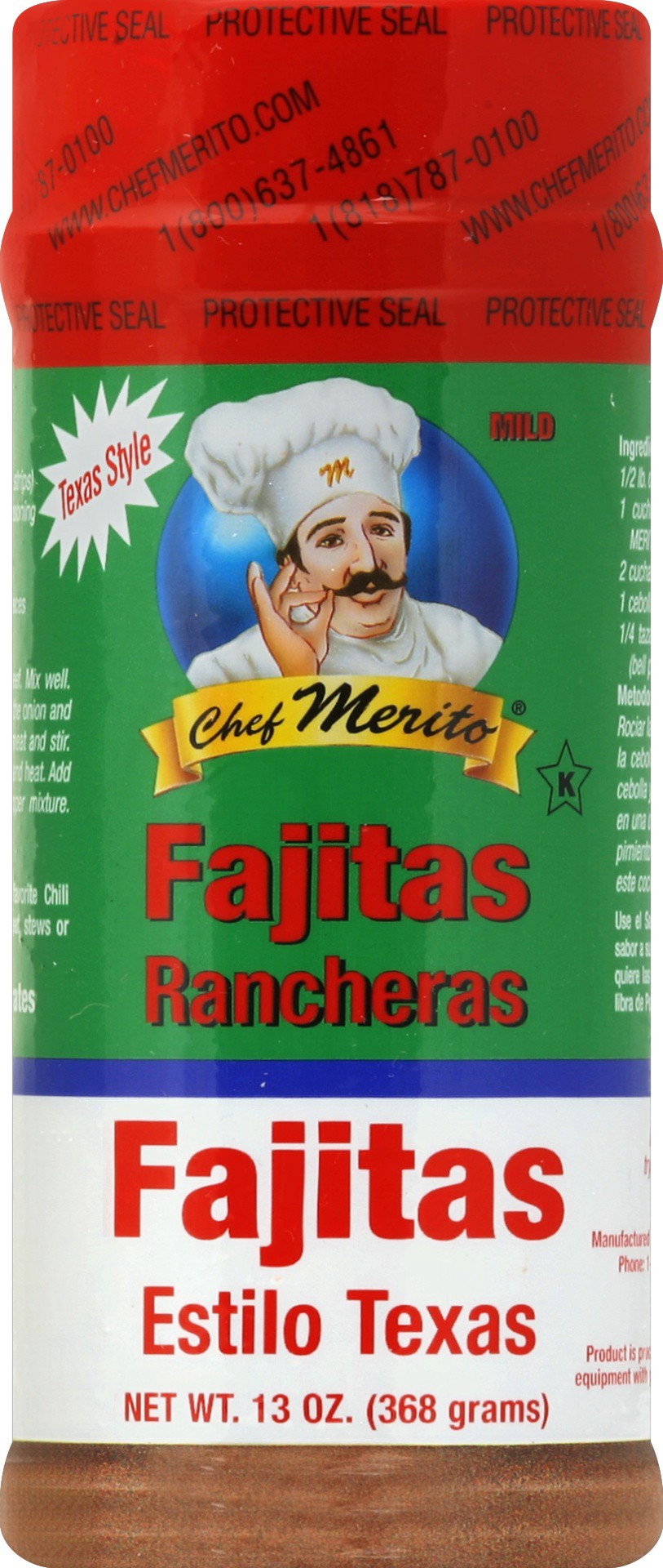 slide 1 of 1, Chef Merito Fajitas Rancheras Seasoning, 13 oz