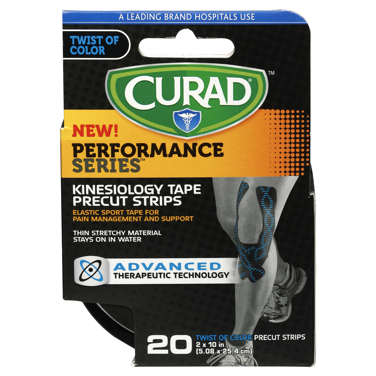 slide 7 of 7, Curad Kinesiology Tape Precut Strips, Twist of Color, 20 ct