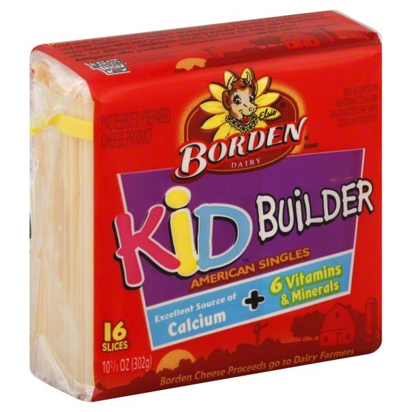 slide 1 of 1, Borden Kid Builder American Cheese Singles, 12 oz